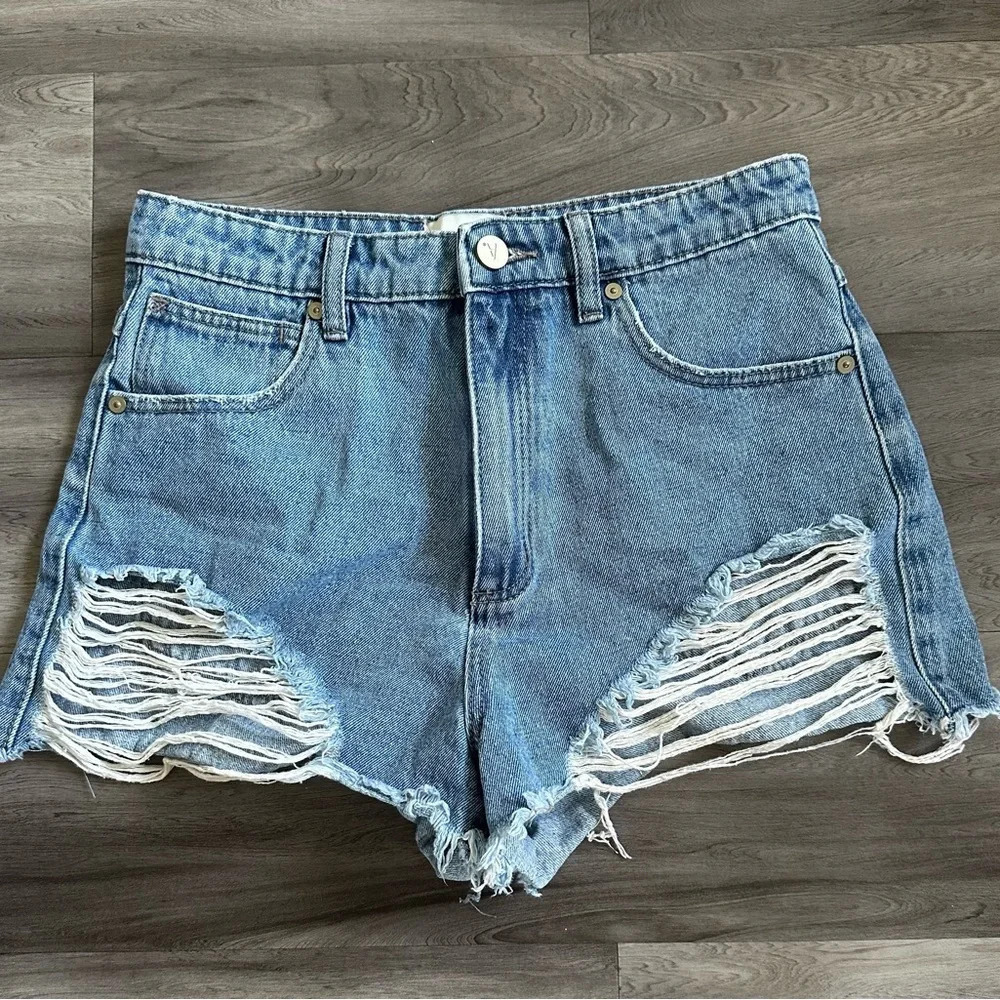 Abrand Jeans High Relaxed Shorts Women Size 27 Blue Light Wash Distressed